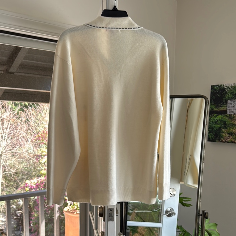 Supreme Contrast Stitch Button Up Sweater in Natural - Picture 2 of 10